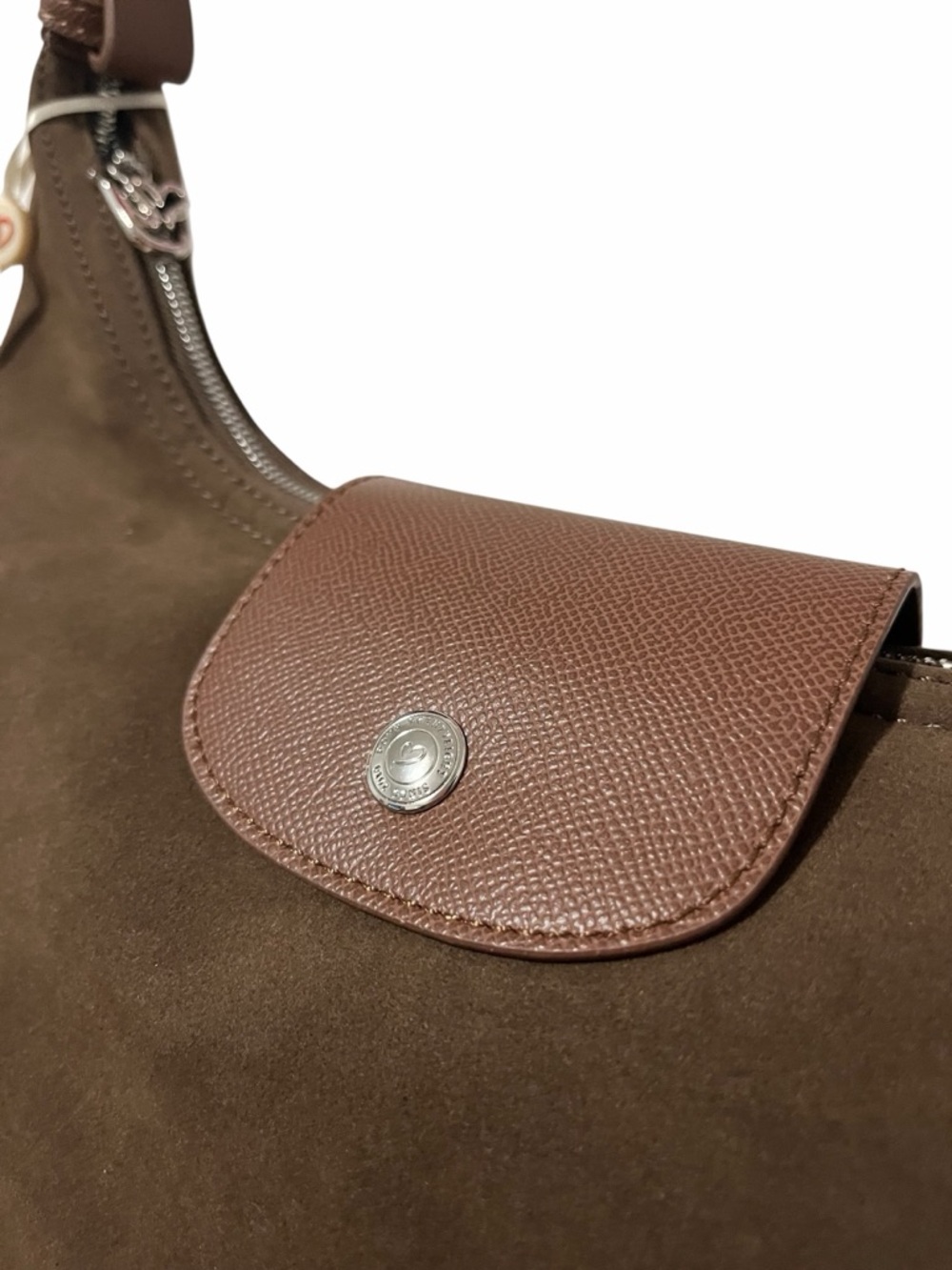 Dark Brown Suede Two Way Bag with Leather Trim - Picture 6 of 13